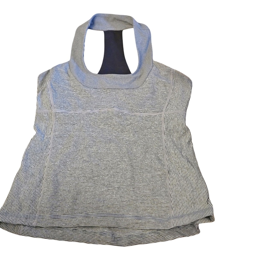 Lululemon Gray White Striped Racerback Tank Top Built In Bra Size 8 - Picture 3 of 4